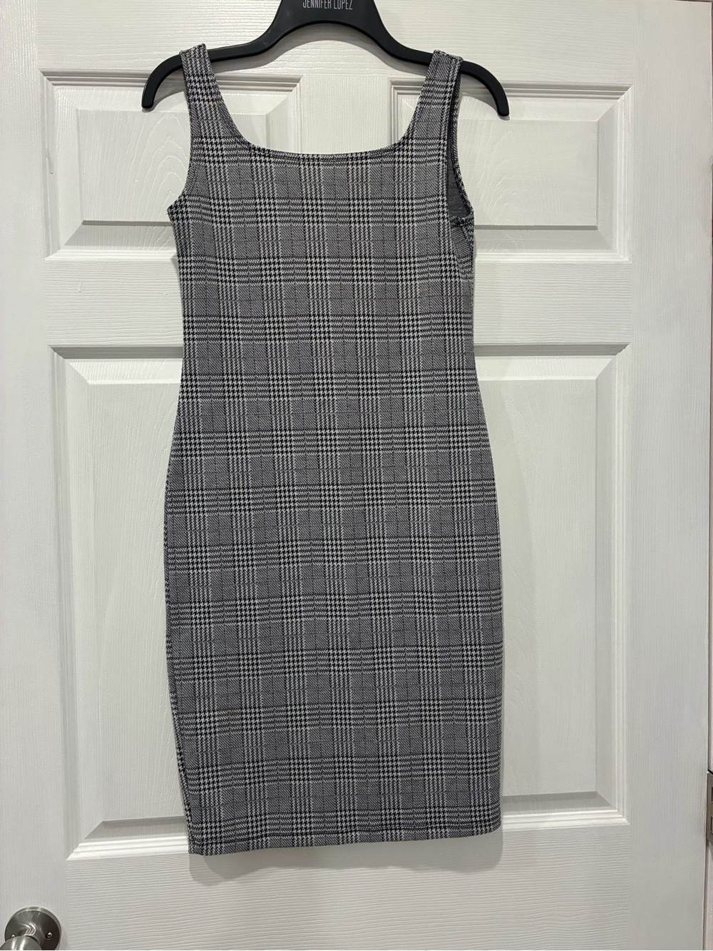 Popular Basics Black & White Plaid Midi Bodycon Dress